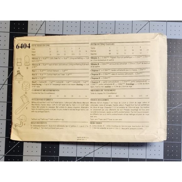 New Look 6404 Kids Hat Hood Mittens Winter UNCUT Sewing Pattern Size A 1/2-4 - Picture 2 of 5